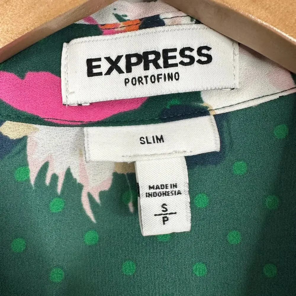 Express Green Floral Portofino Button Front Blouse